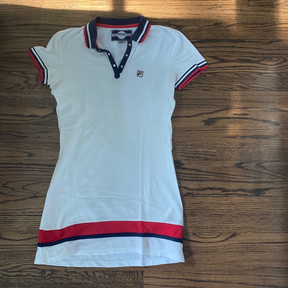 Fila tennis dress - white with red and blue detailing.